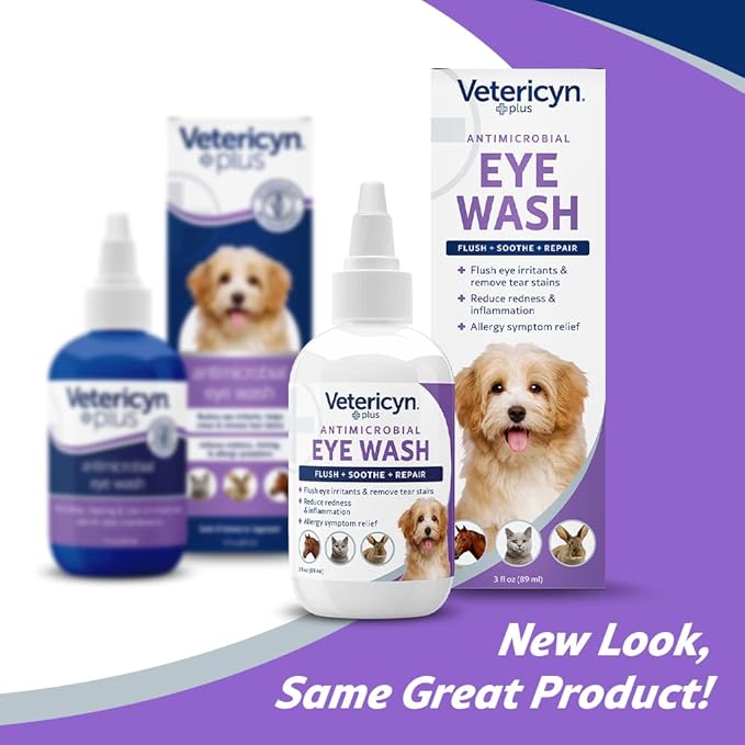 Vetericyn Plus Dog and Cat Eye Wash | Eye Drops for Dogs and Cats to Flush and Soothe Eye Irritations, Dog Tear Stain Cleaner, Safe for All Animals. 3 Ounces