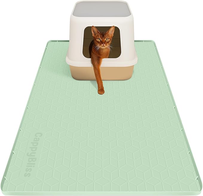 Large Cat Mat for Litter Box, 34"x22" Waterproof Silicone Mat with Litter Trapping, Easy Clean & Non-Slip Floor Pad for Indoor Cats, Green