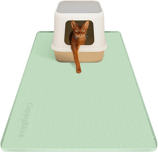 Large Cat Mat for Litter Box, 34"x22" Waterproof Silicone Mat with Litter Trapping, Easy Clean & Non-Slip Floor Pad for Indoor Cats, Green