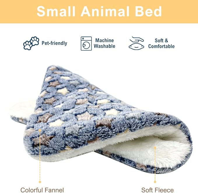 Tierecare 5PCS Guinea Pig Bed Soft Rabbit Bedding Cage Liner Warm Bunny Mats Pee Pads Fleece Blanket Plush Hamster Sleep Beds Ferret Squirrel Hedgehog Rat