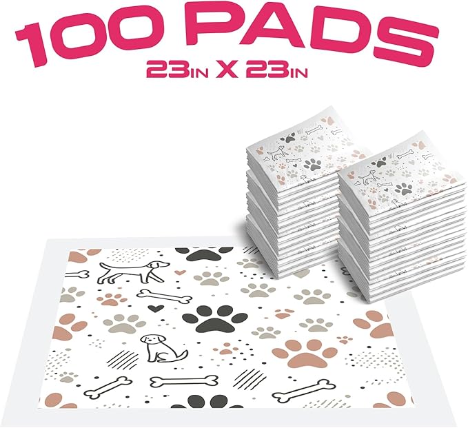 Pupiboo Disposable Dog and Cat Training Pads – Leaves Pattern, Highly Absorbent Pee Pads, Leak Proof Backing, for Housebreaking & Potty Training – 23x23 in (100 Count)