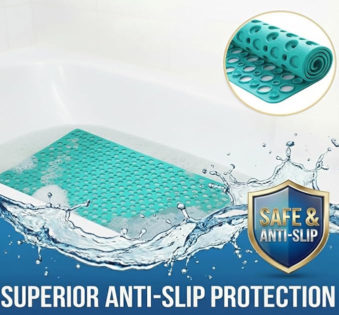 Nonslip Bathtub Mat Extra Soft TPE Bath Mat for Kids, Machine Washable Bathroom Shower Mat, Smooth/Non-Textured Tubs Only, 30L x 17W Inch (Dark Green)