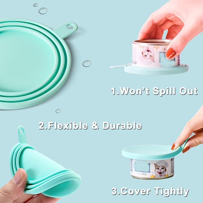 WAFJAMF Silicone Pet Can Covers,Dog Cat Food Can Lids and Spoons,Universal BPA Free,Fit Multiple Sizes Dishwasher Safe-2 Pack+Spoon