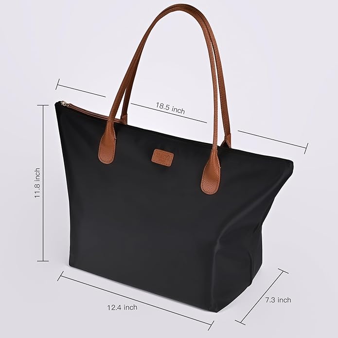 Nylon Tote Bag for Women, Large Foldable Weekend Hobo Purses for Women, Shoulder Tote Handbags with Zipper | Nylon, Large, Foldable, Weekend, Tote, with Zipper