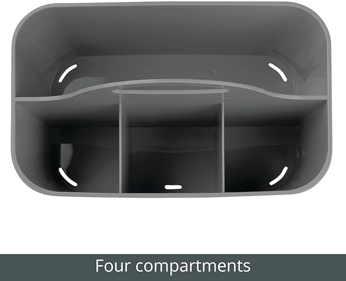 mDesign Plastic Small Office Storage Organizer Utility Tote Caddy with Handle for Cabinets, Desks, Workspaces - Hold Desktop Office Supplies, Pencils, Staplers Lumiere Collection, 2 Pack, Dark Gray