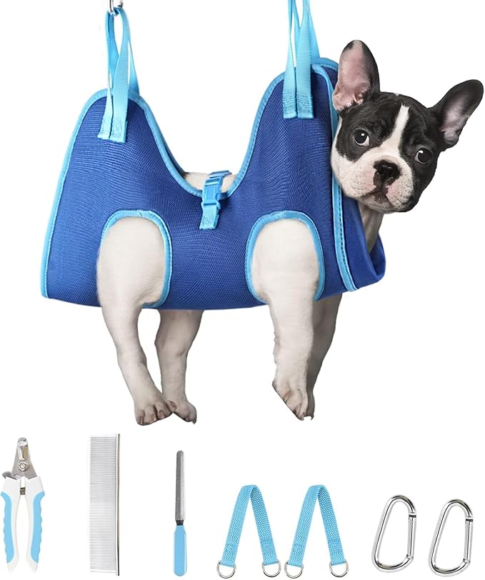 Supet Dog Grooming Hammock, Dog Hanging Harness for Nail Trimming Doorframe, Pet Holder Restraint for Clipping Nails, Pet Hoist Sling for Cutting Nails, Ear & Eye Cleaning, Medicine at Home (S)