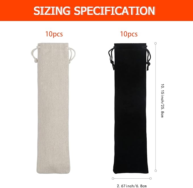 FERCAISH 20 Pcs Portable Travel Cotton and Linen Pouch Bag, Drawstring Straw Storage Bag - Safety and Reusable Storage Box Case for Fork Spoon Straw Cutlery Kit
