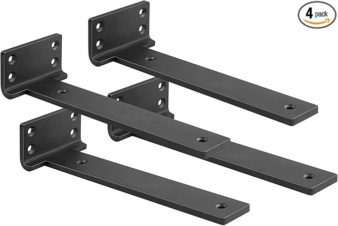 Floating Shelf Brackets 8 inch 4 Pack L Brackets for Shelves Black Metal Heavy Duty Shelf Bracket for DIY Decorative with Mounting Hardware