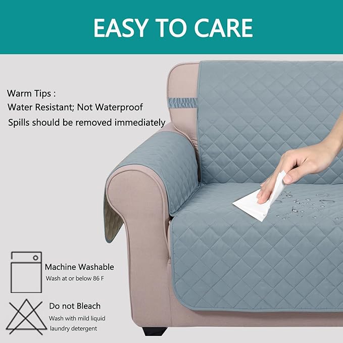 U-NICE HOME Reversible Sofa Cover Couch Cover for Dogs with Elastic Straps Water Resistant Furniture Protector for Pets Couch Cover for 3 Cushion Couch (Sofa, Light Blue/Beige)