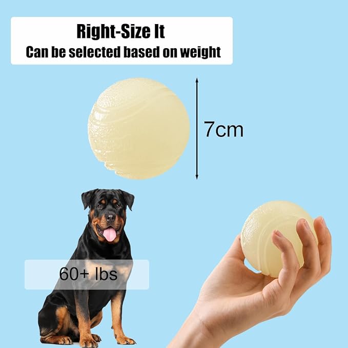 2 PCS Glowing Fetch Ball for Dogs - Rubber Toy Water Ball, High Bounce Training Chew Resistant for 60+ Lbs Belgian Malinois - Gifts (7CM)