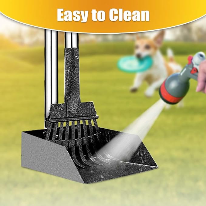 TOOGE Pooper Scooper, Dog Pooper Scooper Long Handle Stainless Metal Tray and Rake for Medium Small Dogs Heavy Duty Pet Supplies to Use for Grass, Dirt or Gravel