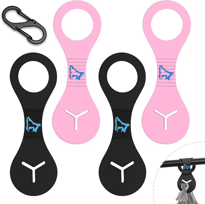 Dog Poop Bag Holder for Leash Waste Bag Carrier Dog Poop Bag Dispenser for Walking Running Bicycle Accessory 4 Pieces (Black + Pink)