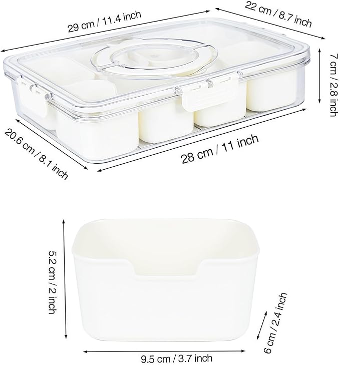 Divided Serving Tray with Lid and Handle,Portable Snackle Box Charcuterie Container,for Portable Snack Platters - Clear Organizer for Candy, Fruits, Nuts, Snacks - Perfect for Party, Entertaining
