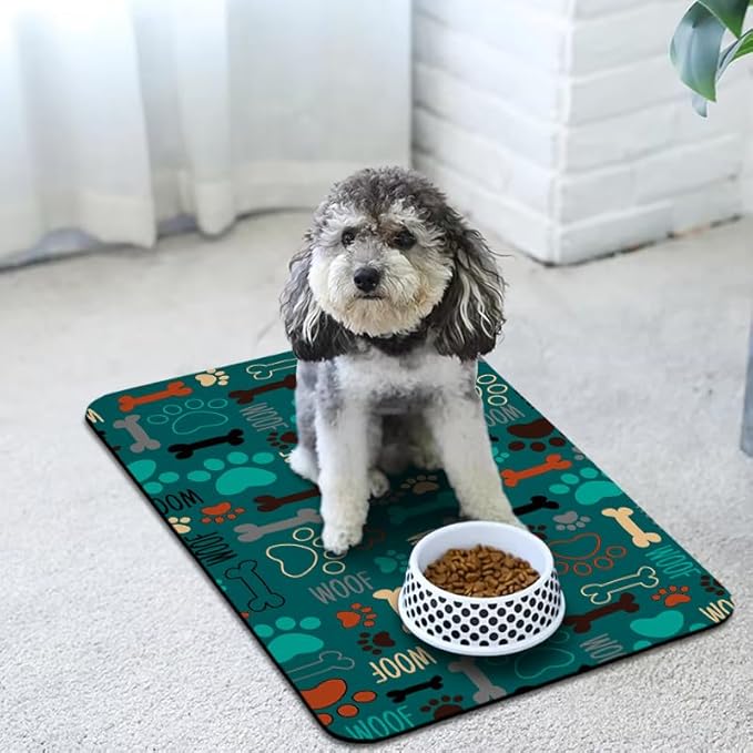 Dog Food Mats for Floors Waterproof, Dog Cat Water Bowl Mats Pet Feeding Absorbent Mat Dog Cat Pet Placemats for Food and Water Green 12 * 20 inch