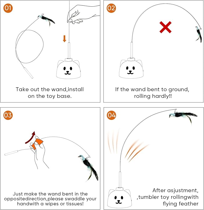Interactive Cat Toys for Indoor Cats - Automatic Flying Bird Feather Toy, USB Rechargeable Electric Cat Teaser with Strong Sticky Base, Smart Motion Activated Self-Play Enrichment Toy for Bored Cats