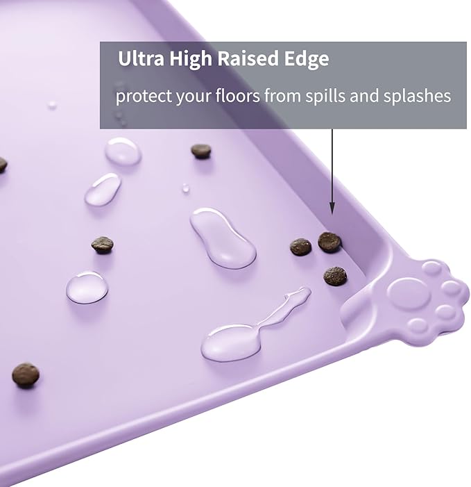Waterproof Pet Feeding Mat with High Raised Edges, Heavier and Thicker Placemats for Cat Dog Water Bowl with BPA Free, Dogs Cats Food Mats for Messy Drinkers to Prevent Spill and Protect Floors