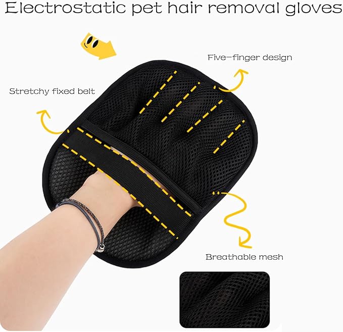 2 Pack Upgraded Pet Hair Removal Gloves, The Five-Finger Design Provides a More Convenient and Stable Grip .Reusable for Dog & Cat Hair for Couch, Furniture, Car Seat, Carpet, Clothing
