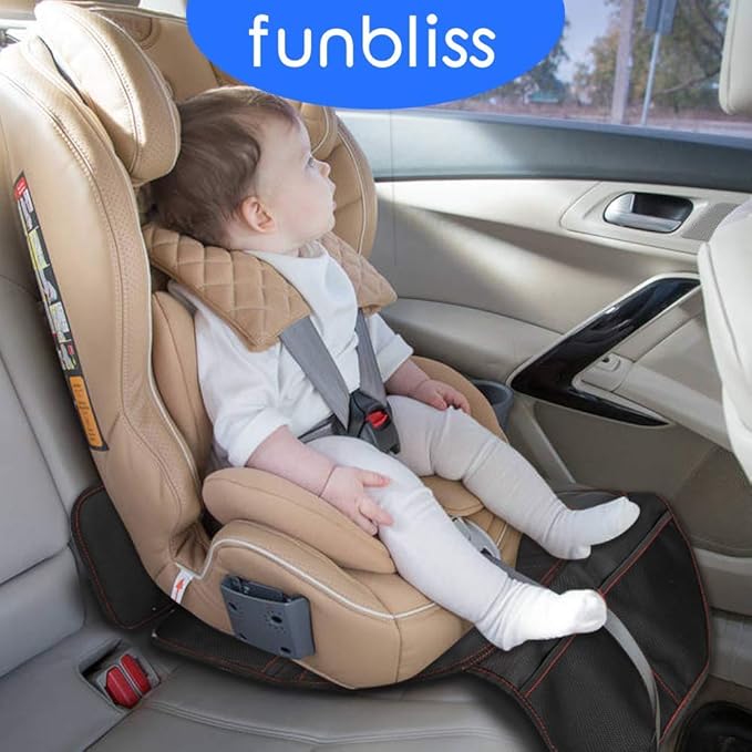 funbliss car seat Protector for Child car seat Beige Thick Padding Carseat Kick Mat with Organizer Pockets,Waterproof 600D Fabric,Vehicle Dog Cover Pad for SUV Sedan Leather Seats（2 Pack）