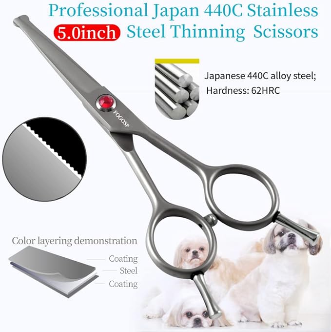FOGOSP 4.5" Straight Dog Scissors for Grooming Face and Paws with Safety Round Tip for Small Dogs Cats Face Paw Ears Trimmer Cat Grooming Scissors(4.5" Straight, Gray)