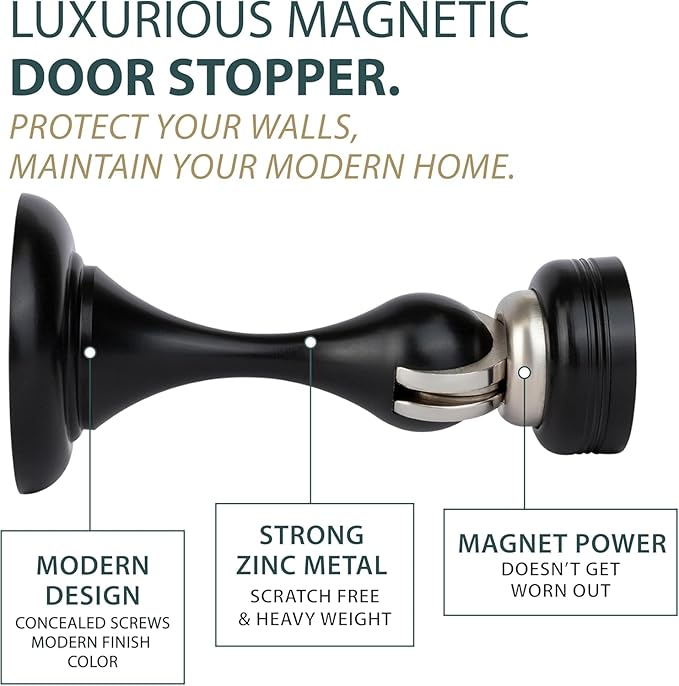 Mega Handles Magnetic Door Stopper, Scratch Free Magnetic Door Catch for Wall, Elegant Magnet Stopper for Floor or Wall - Satin Brass
