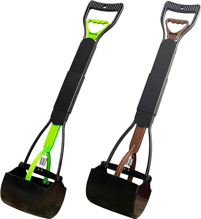 2 Pieces Pooper Scooper, Large Pooper Scooper for Dogs Heavy Duty, Dog Pooper Scooper with Long Handle & High Strength Durable Spring, Foldable Dog Poop Pick Up(28-inch)