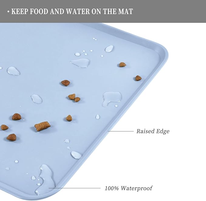 Reopet Waterproof Pet Feeding Mat with High Raised Edges, Heavier and Thicker Placemats for Cat Dog Water Bowl with BPA Free, Dogs Cats Food Mats for Messy Drinkers to Prevent Spill and Protect Floors