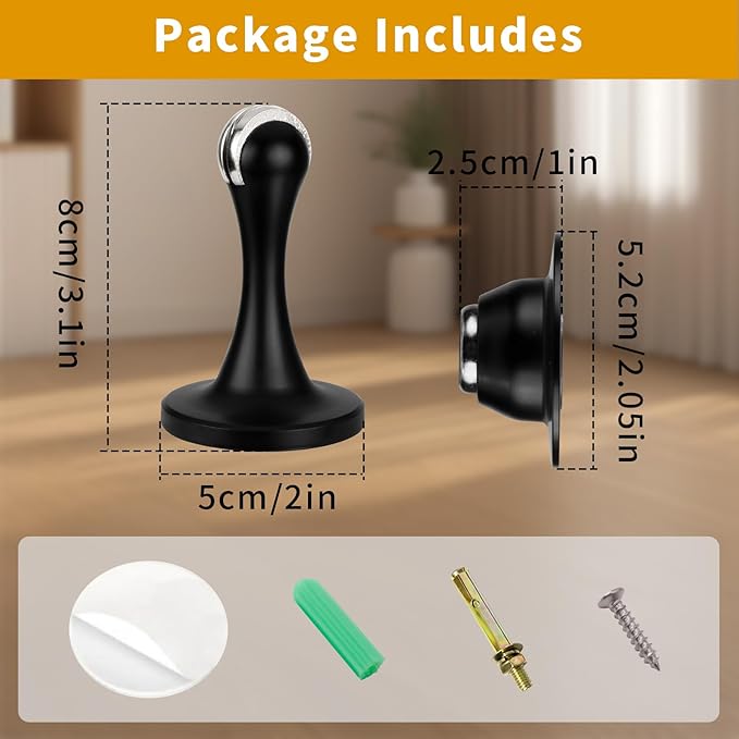 Bak Bo 3 Pack Magnetic Door Stopper, Strong Magnetic Door Holder Keep Door Open, Zinc Alloy Door Catch for Wall & Floor Mounting, No Drilling Door Stop with Adhesive Matte Black