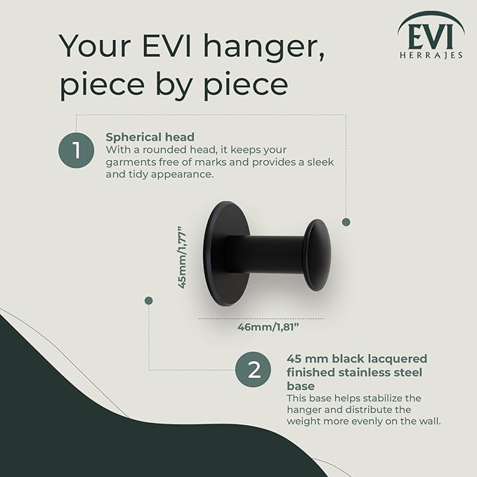 Evi Bathroom Hanger | Stainless Steel Wall Hanger | Black Lacquered Finish | for Hanging Clothes, Coats or Towels | Adhesive Towel Rail and/or Screw | 188DUALNG