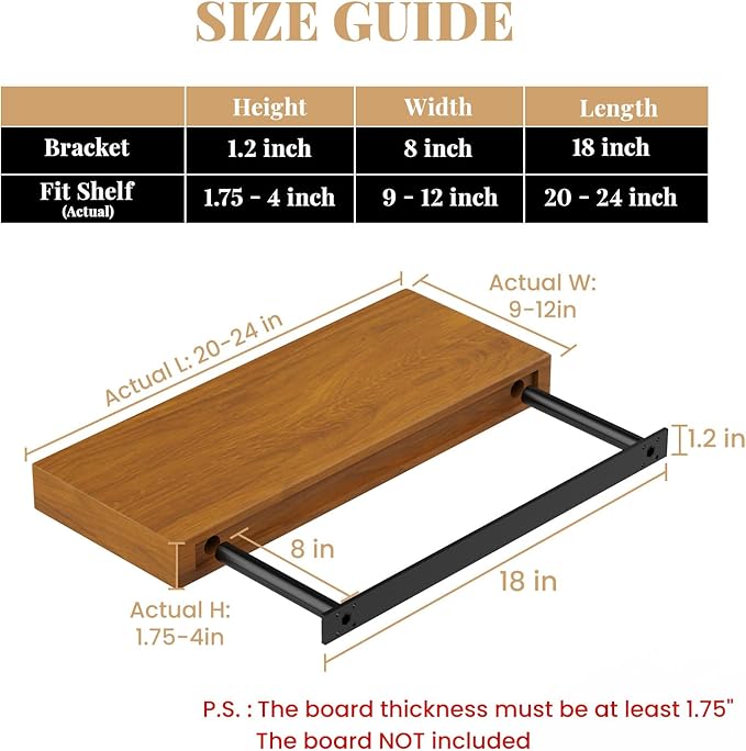 Floating Shelf Bracket Heavy Duty Shelving Brackets,Decorative Floating Shelf Hardware Black,Hidden Metal Shelf Support Bracket Heavy Duty Floating Mantel Bracket(18X8X1.2-Metal Jig)