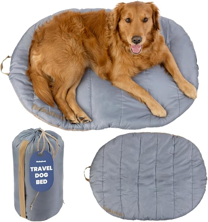 Travel Dog Bed (42" x 30")- Foldable & Packable for Travel, Road Trip, Camping– Lightweight, Water Resistant & Cozy with Soft Padding– Compact, Portable & Machine Washable– Large & Small Breeds: Grey