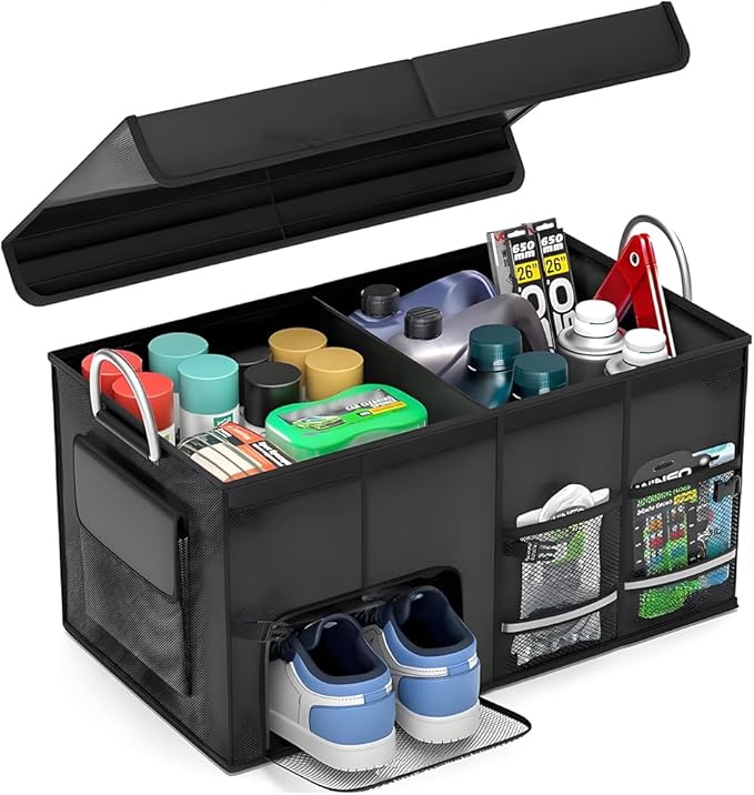 Oxford Material Car Trunk Storage Box Multifunctional Organizer Waterproof and Stain-Resistant Foldable Multi-Compartment Design with Handle for Car Trunk Storage Camping Gear Box Daily Storage.