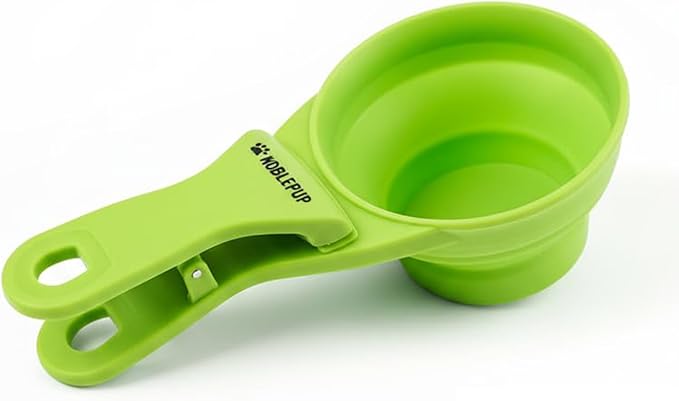 MeasureMate Pet Food Scoops with Bag Clip for Dog and Cat - 3-in-1 Multi-Function Collapsible Food Measuring Cup - 1 Cup Capacity, 8oz, Green - Dishwasher Safe