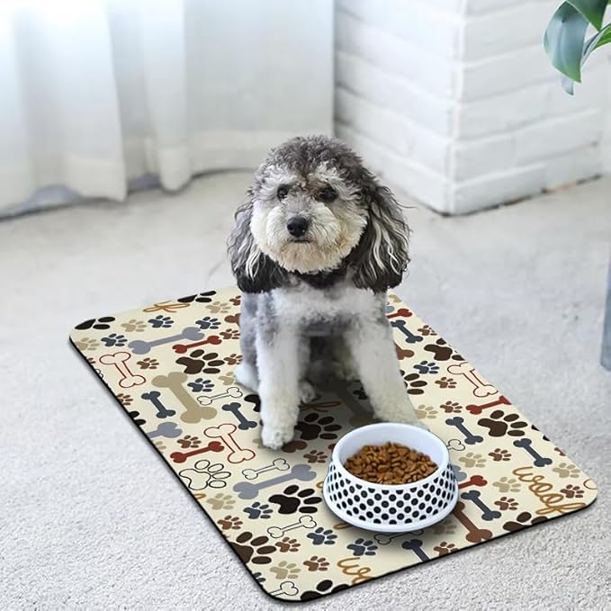 Dog Food Mats for Floors Waterproof, Dog Cat Water Bowl Mats Pet Feeding Absorbent Mat Dog Cat Pet Placemats for Food and Water Beige 12 * 20 inch