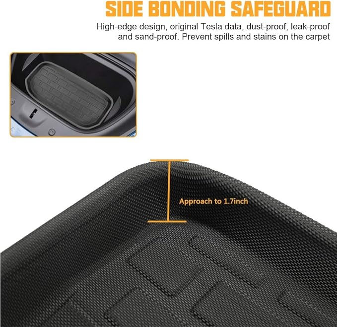 ROCCS Front & Rear Sub Trunk Mats Compatible with Tesla Model Y 2024 2023 2022 2021 - All Weather Cargo Liner Storage Mat - Non Slip Premium 3D Waterproof Rear Trunk Protection, Pack of 2