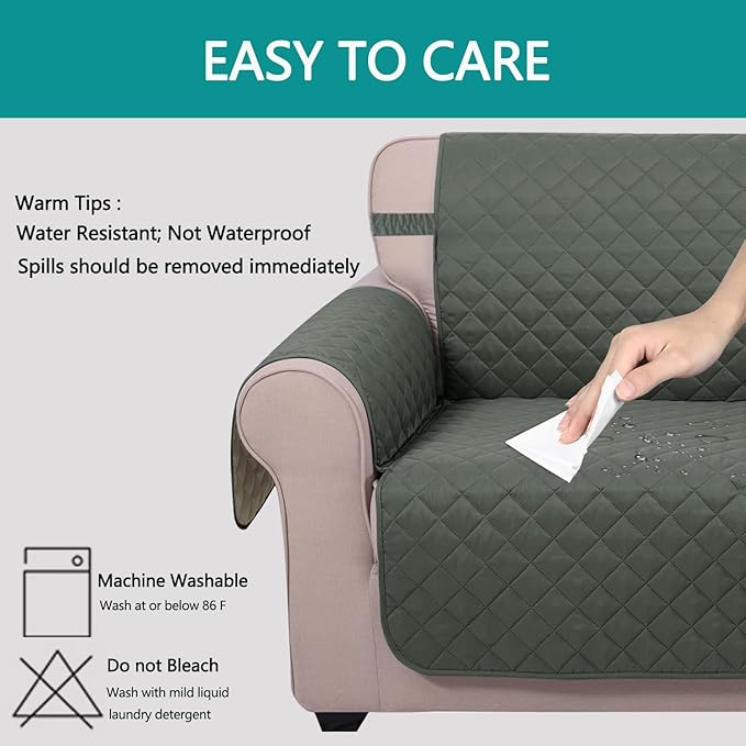 U-NICE HOME Recliner Chair Covers Reversible Chair Cover Pet Covers for Dogs with Elastic Straps Water Resistant Diamond Quilted (23''Armchair, Grey/Beige)