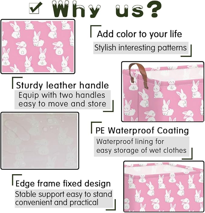 FXOCSHE Rectangular Cute Easter basket,Easter basket empty,Storage Basket for baby Bedroom,Toy Gift Organizerm,Kids Storage Bin,Gift baskets,Easters Home Decor(Pink rabbit)