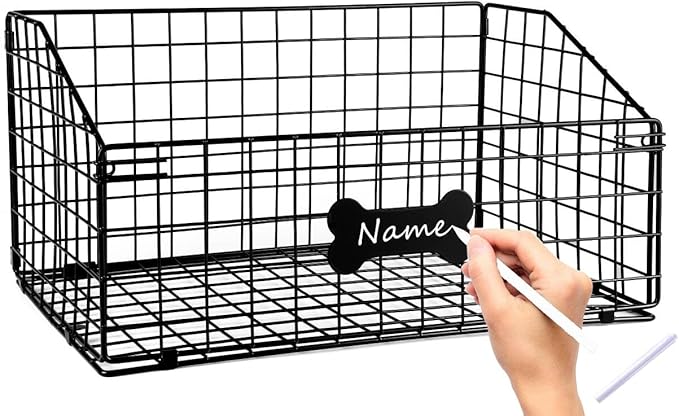 Geyecete Toy box for dogs large Dog Toy organizer Pet wire folding basket dog toy container dog toy box -Can be Personalized-Cat and Puppy-Black