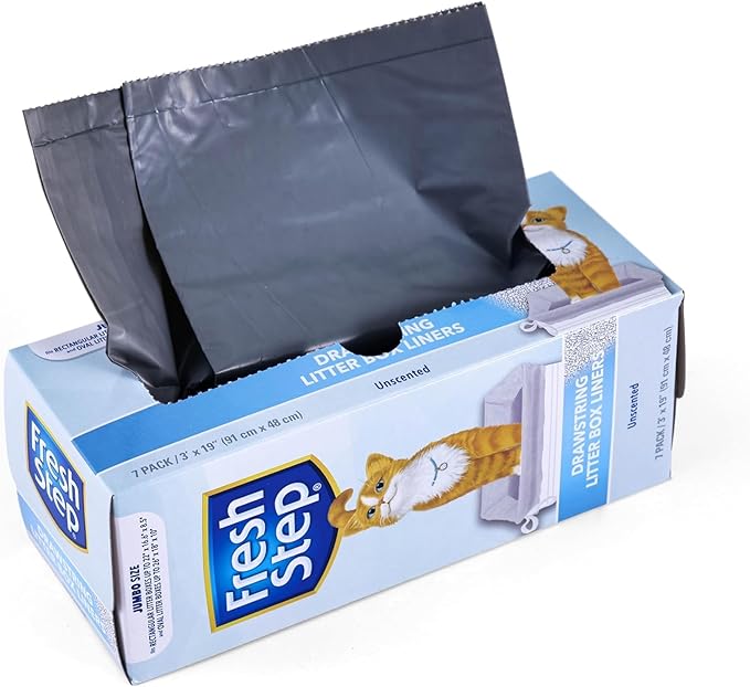 Fresh Step Jumbo Drawstring Cat Litter Box Liners, Unscented Heavy Duty Kitty Litter Bags for X-Large Oval or Rectangle Pans, Helps Contain Mess, Easy Lift Out Cleanup, 36 x 19 in, 7 Count - 36 Pack