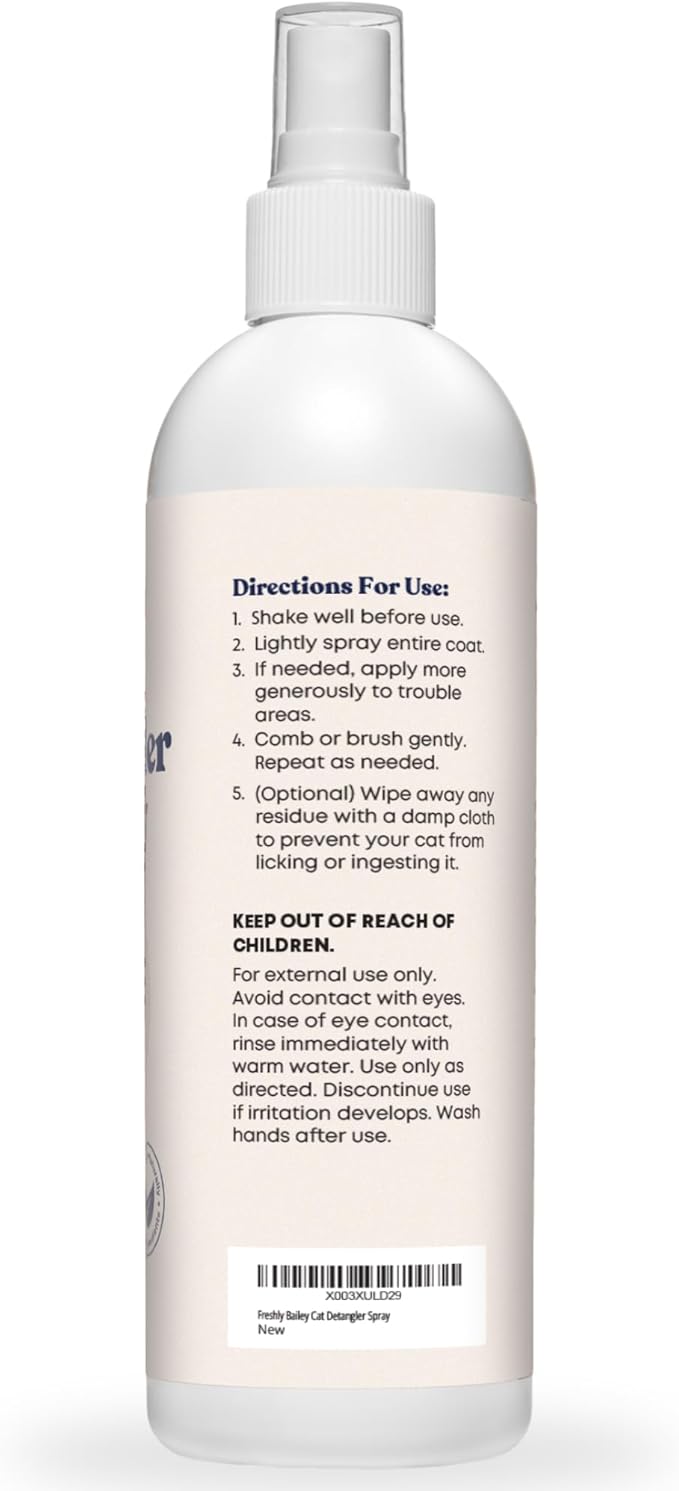 Freshly Bailey Cat Detangler Spray - Pet Detangling Spray for Cats - Natural Detangler & Leave in Conditioner Spray for Your Cat - Remove Tangles & Condition Pet's Coat 16 Fl Oz