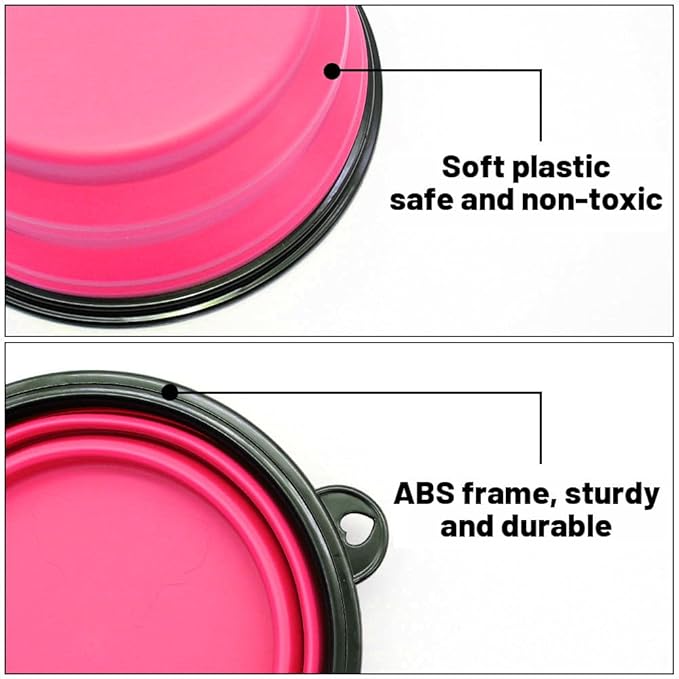 Dog Bowl Pet Collapsible Bowls, 2 Pack Collapsible Dog Water Bowls for Cats Dogs, Portable Pet Feeding Watering Dish for Walking Parking Traveling with 2 Carabiners (Large, Orange+Pink)