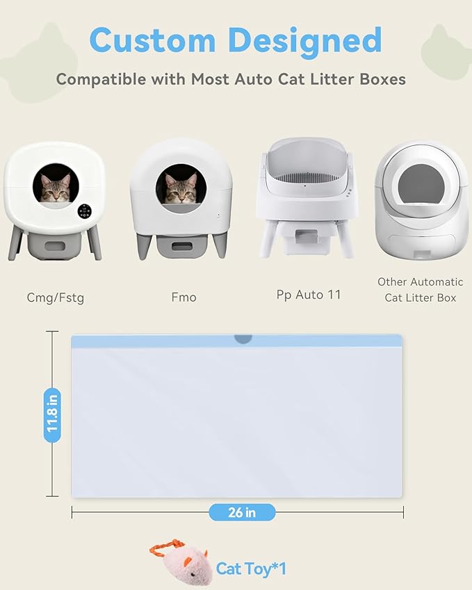 200 Count Automatic Cat Litter Box Bags Compatible with Cmg Fmo Fstg Robot Litter box, Pre-Seperated Thick Self-Cleaning Cat Litter Box Replacement Liners with Drawstring Heavy Duty-26"x11.8"