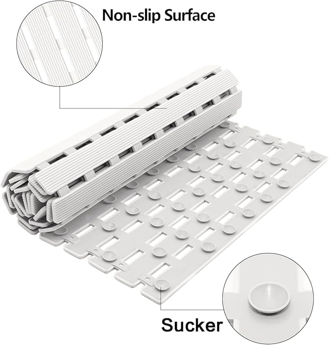 Shower Mat Non Slip Bathtub Mat with Suction Cups and Drain Holes 37.4 x15.7 Inch Bath Mat for Tub & Shower.Easy Dry,Easy to Cut,Eco-Friendly