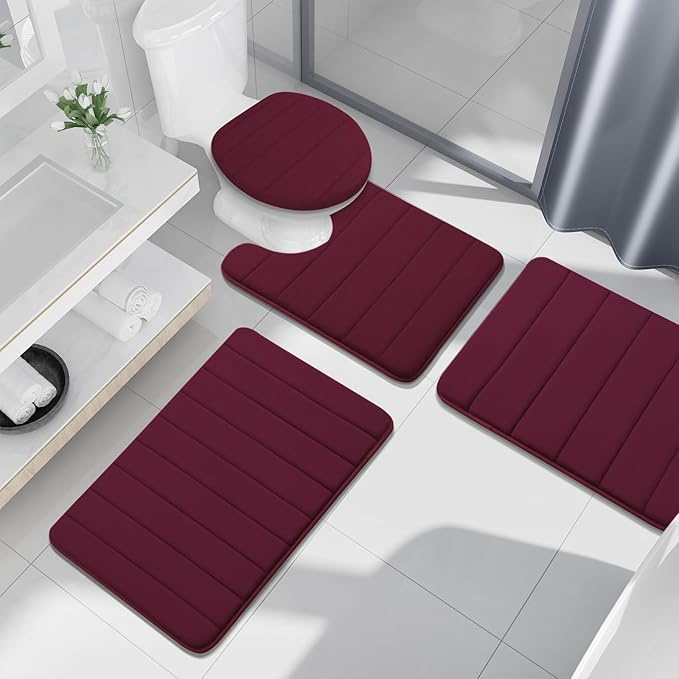 Buganda Memory Foam Bath Mat, 34" x 20", Ultra Soft and Non-Slip Bathroom Rugs, Water Absorbent and Machine Washable Bath Rug for Bathroom, Shower, and Tub, Burgundy