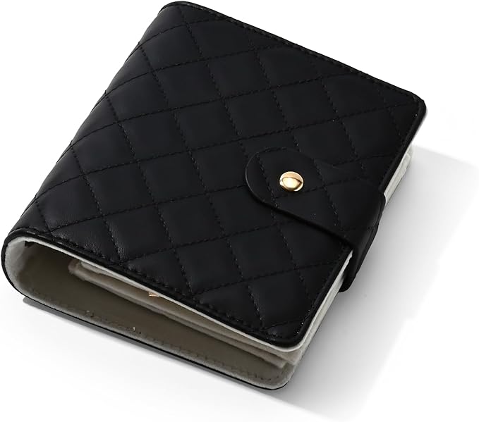 Oirlv Mini Travel Jewelry Organizer Case Portable Jewelry Book with Velvet Pouches for Jewelry Travel Essentials(Black)