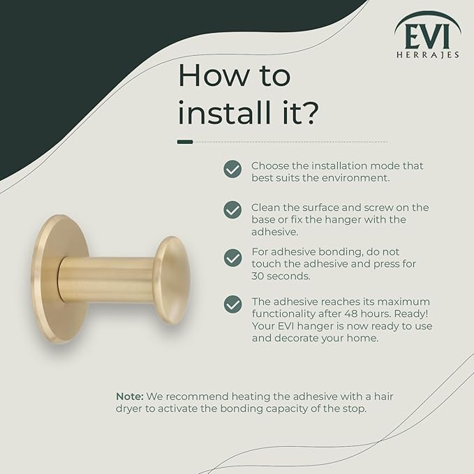 Evi Bathroom Hanger | Wall Hanger Brass | Satin matt Finish | for Hanging Clothes, Coats or Towels | Adhesive Towel Rail and/or Screw | 188DUALLMT