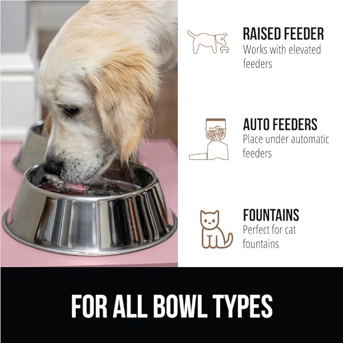 GORILLA GRIP 100% Waterproof Raised Edge BPA Free Silicone Pet Feeding Mat, Dog Cat Food Mats Contain Spills Protects Floors, Placemats for Cats and Dogs Water Bowl, Pets Accessories 28x18 Pink