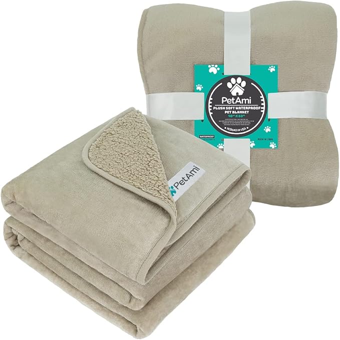 PetAmi Waterproof Dog & Cat Blanket, Pee Proof for Couch, Reversible, Soft Fleece, Washable, 40x60 Taupe