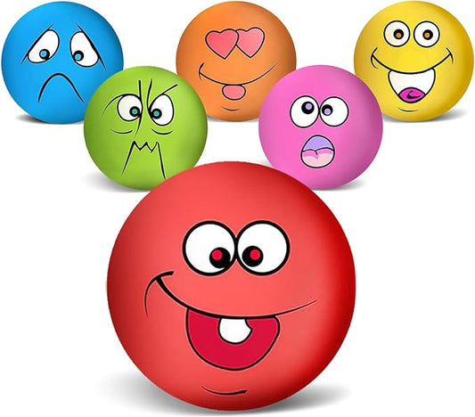 Coricorsu 3.14" Squeaky Dog Toys Funny Smile Face Chewing Latex Rubber Soft Fetch Play Interactive Squeaky Dog Balls for Puppy Small Medium Pet Dog (6PCS)