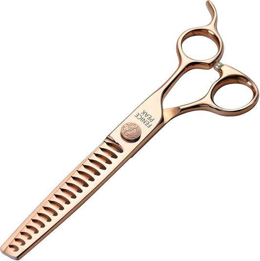 Fenice Peak Chunker Dog Grooming Scissors Champagne Gold 440C Stainless Steel Professional Trimming Thinning Shears for Dogs and Cats 75% Thinning Rate