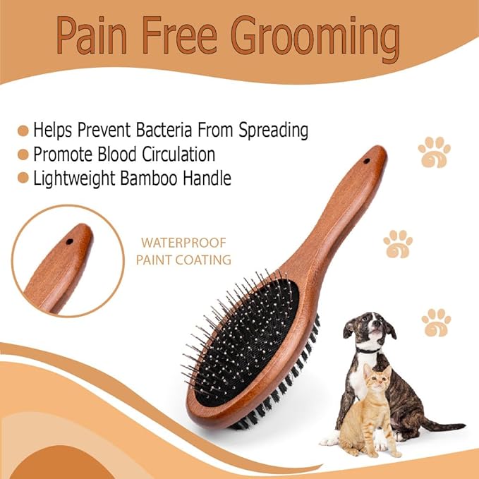 Wagably Double-Sided Pet Slicker Brush for Dogs and Cats - Professional Grooming Comb with Pins and Bristles - Ideal for Long and Short Hair - Shedding and Tangle Removal - Durable and Gentle Brush